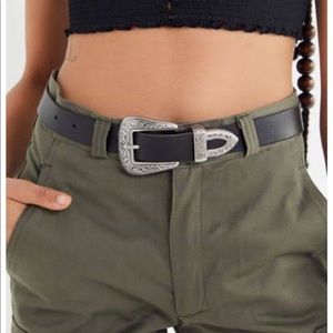 western belt black leather with silver hardware